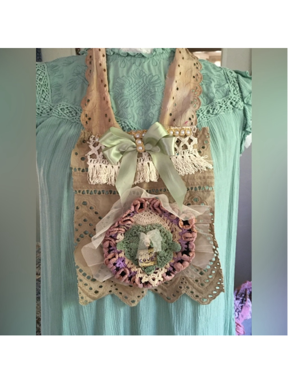 Handmade Upcycled Lace Crochet Jabot Collar Artisan OOAK